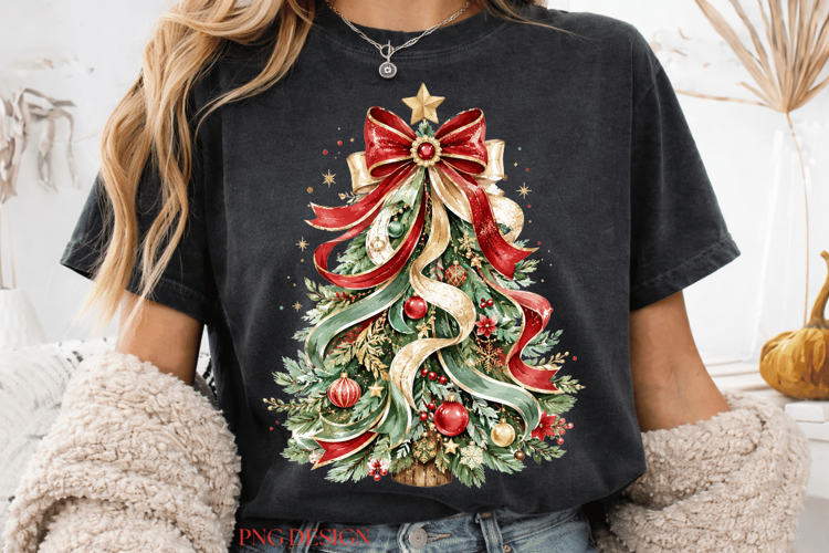 Patchwork Christmas Tree PNG, Vintage Christmas Tree png