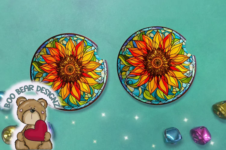 Stain Glass Sunflower Sublimation Car Coaster