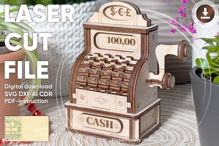 Cash Machine Miniature Laser Cut File, SVG and DXF Plywood