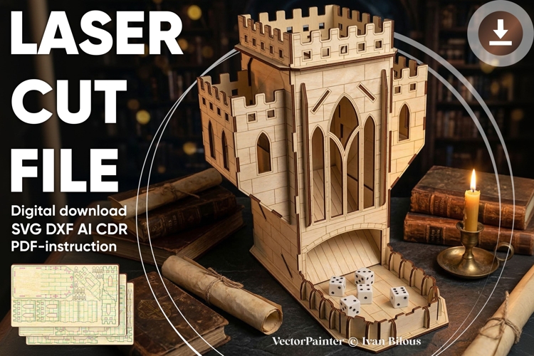 Big Castle Dice Tower - laser cutting file, vector plan