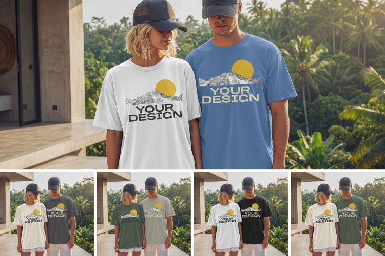 Tropical Summer Front Couple Tee Mockup