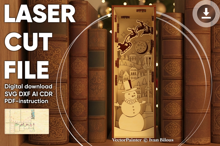 Christmas Book nook shelf insert - laser cut file, SVG DXF