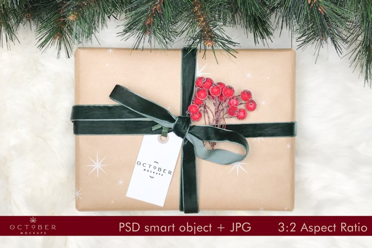 Christmas Gift Tag Mockup | Christmas Mockup in JPG and PSD example image 1