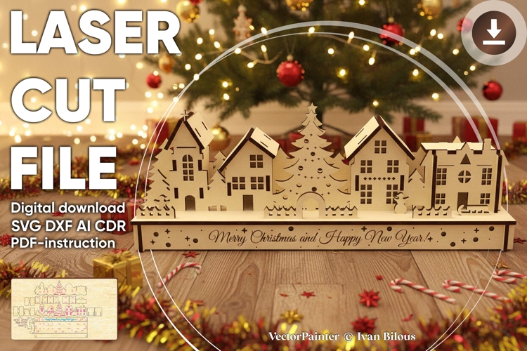 Christmas Houses - laser cut file, SVG DXF digital plans