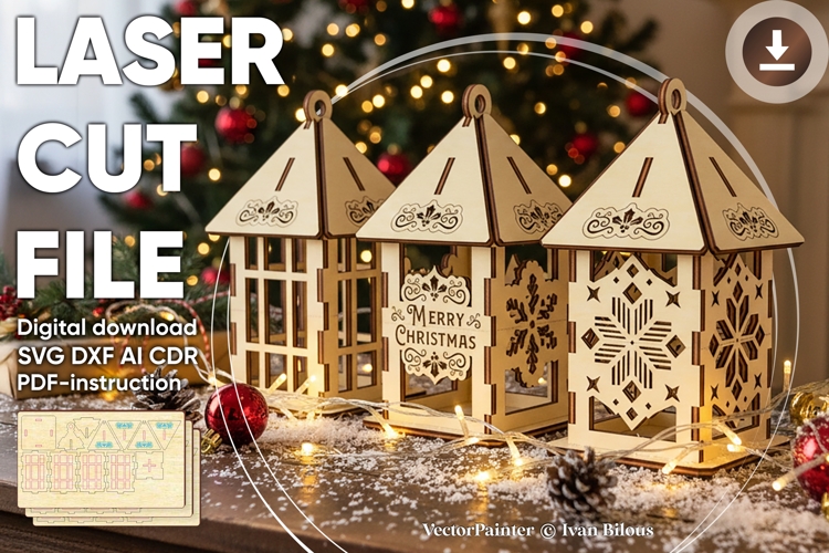 Lantern lamps set- laser cut file, Glowforge pattern