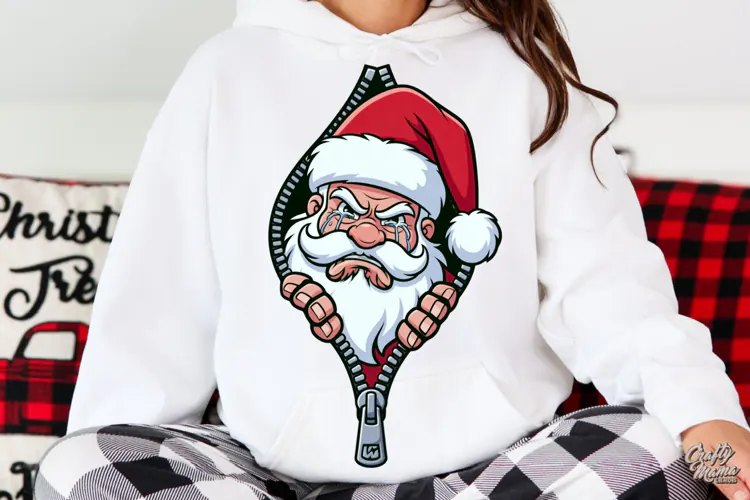 Crying Santa Claus Zipper Reveal Christmas PNG