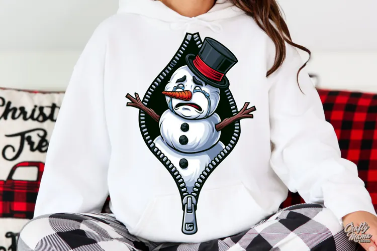 Crying Snowman Zipper Reveal Winter Christmas PNG