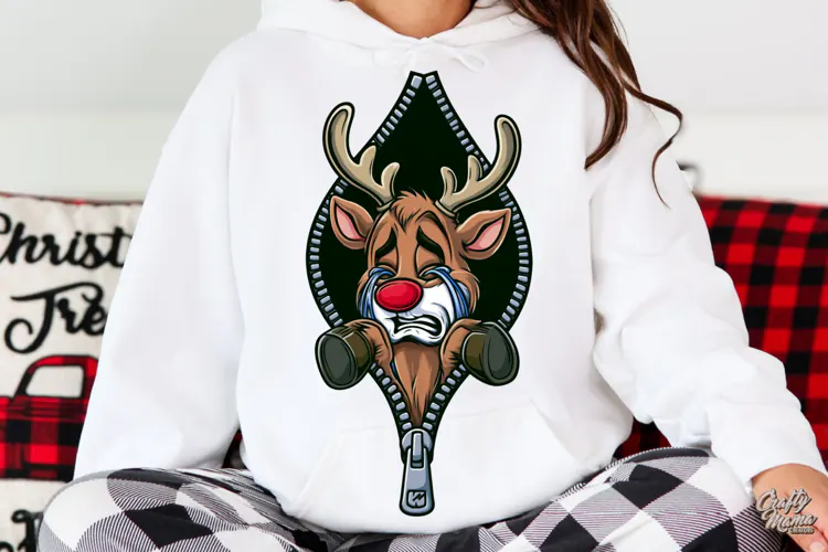 Crying Reindeer Zipper Reveal Christmas PNG