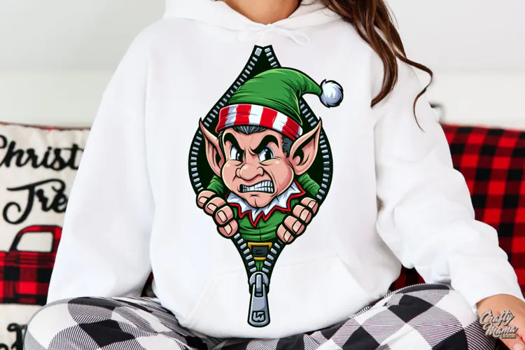 Mad Christmas Elf Zipper Reveal Holiday PNG