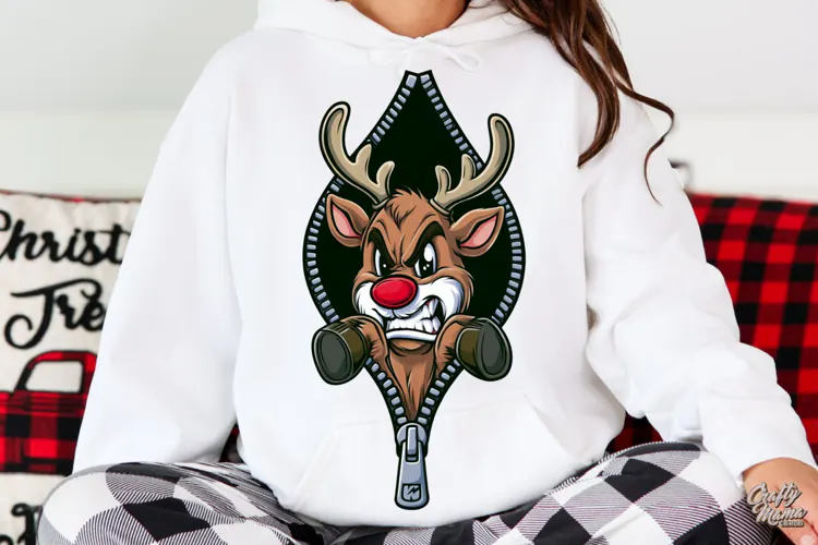 Mad Reindeer Zipper Reveal Christmas PNG