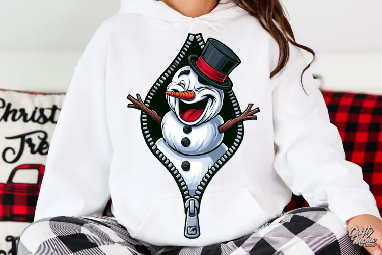 Laughing Snowman Zipper Reveal Winter Christmas PNG
