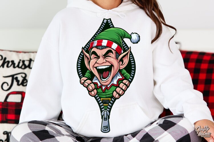 Laughing Christmas Elf Zipper Reveal Holiday PNG example image 1