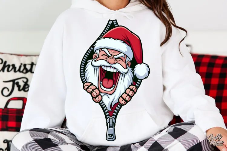Laughing Santa Claus Zipper Reveal Christmas PNG
