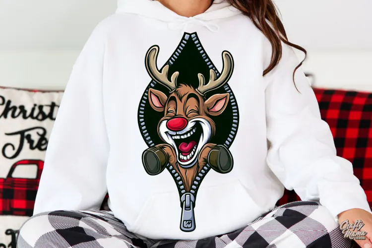 Laughing Reindeer Zipper Reveal Christmas PNG