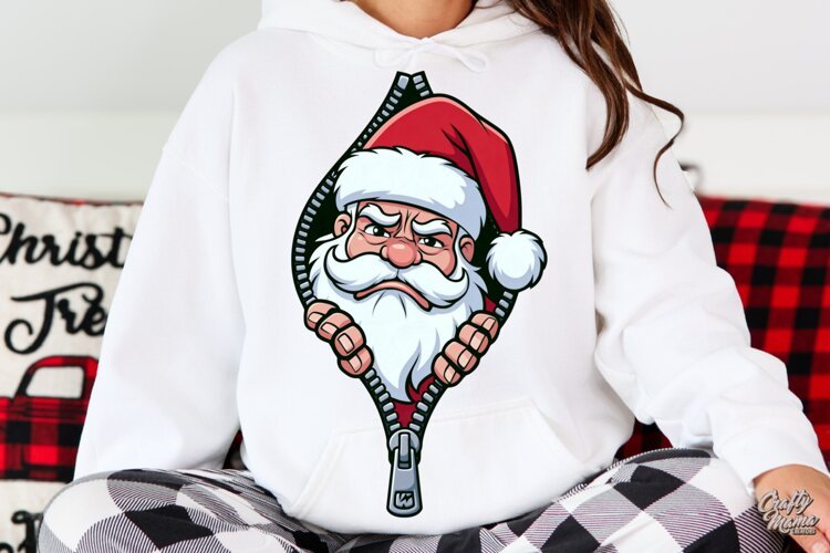 Sad Santa Claus Zipper Reveal Christmas PNG example image 1