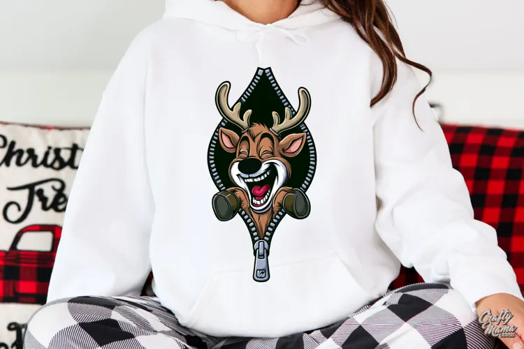 Laughing Reindeer Zipper Reveal Christmas PNG