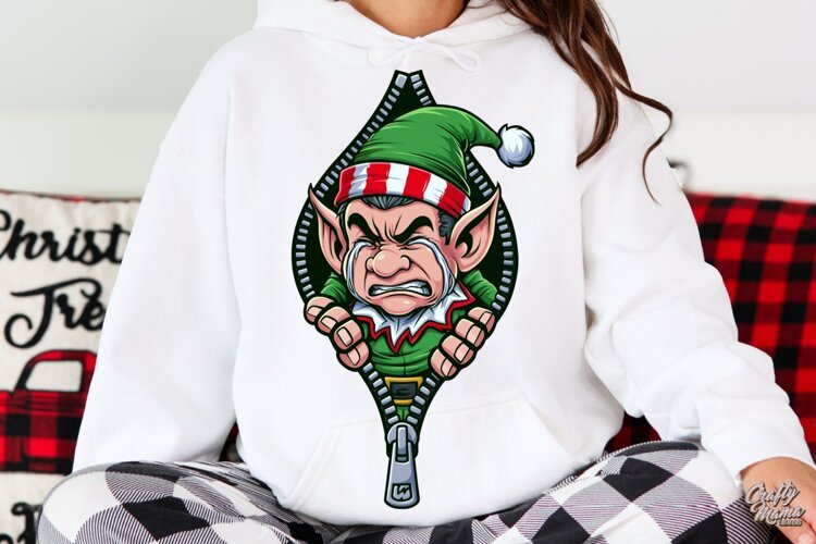 Crying Christmas Elf Zipper Reveal Holiday PNG example image 1
