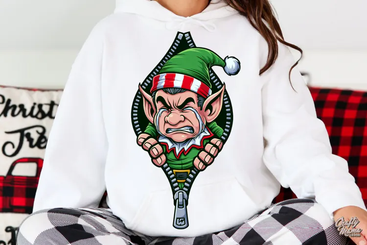 Crying Christmas Elf Zipper Reveal Holiday PNG
