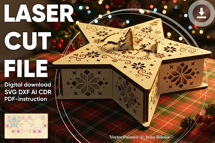 Christmas Star Box - laser cut file, SVG DXF plan for laser