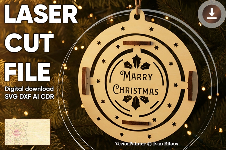 Christmas Tree Ornament - laser cut file, SVG DXF pattern example image 1