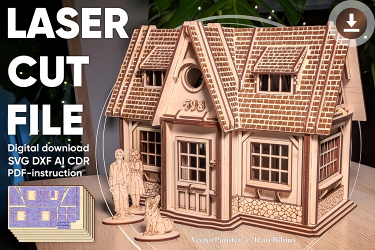 Dollhouse Laser Cut File Country House DIY Plywood Project