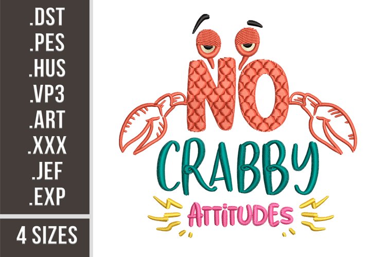 No Crabby Attitudes | Embroidery Design example image 1