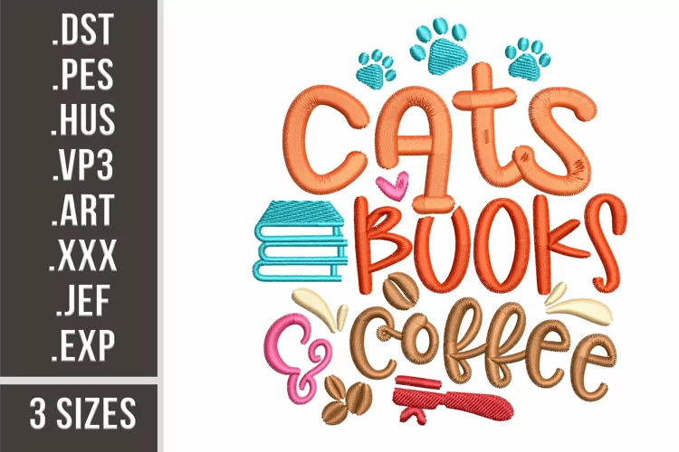 Cats, Books & Coffee | Embroidery Design