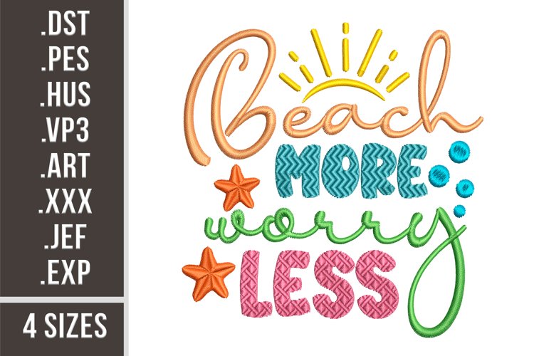 Beach More Worry Less | Embroidery Design example image 1