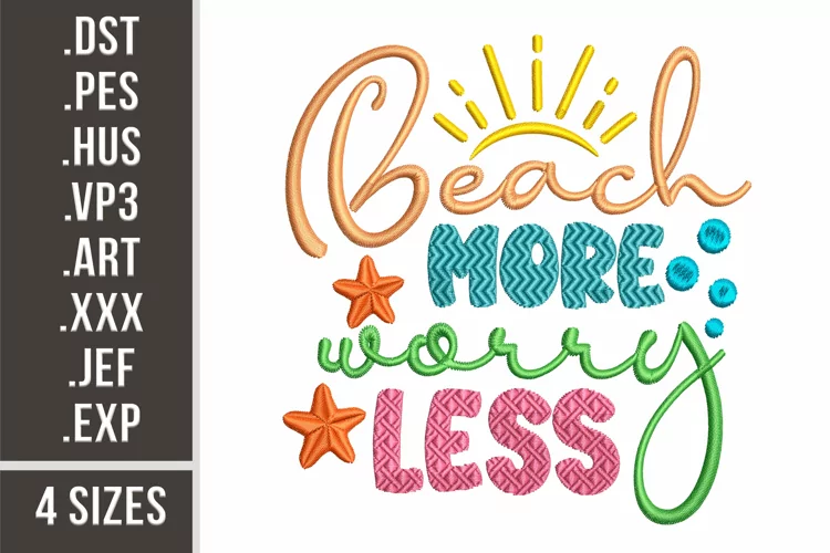 Beach More Worry Less | Embroidery Design