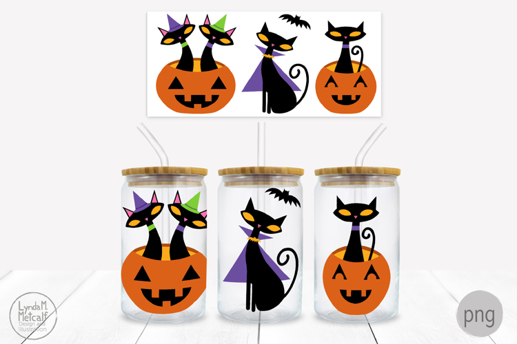 Halloween Cats for Libby Glass Can, Spooky Pets Png Wrap