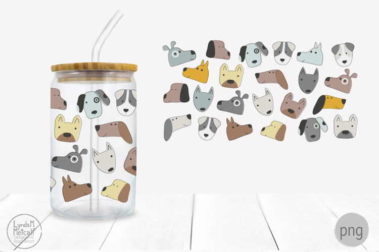 Dog Pattern Libbey Glass Can Wrap, Kitties Png file for DTF