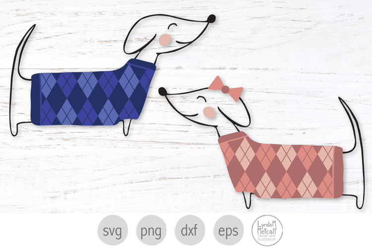 Dachshunds in Argyle Sweaters Svg Clipart