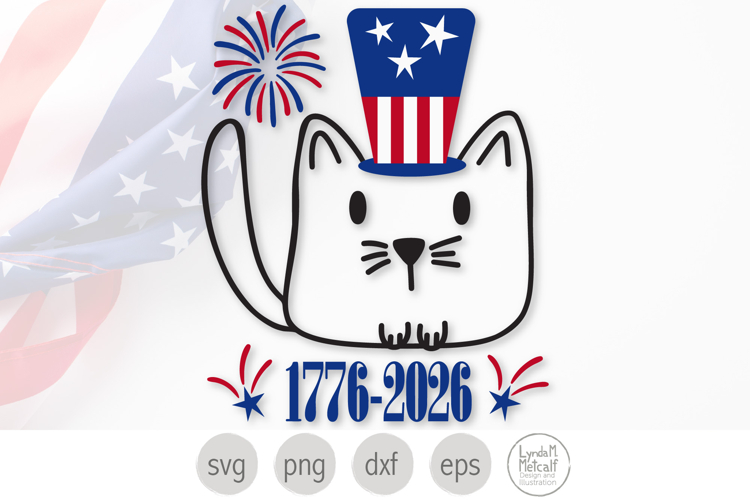 Patriotic Cat in Hat Svg. America 1776 to 2026 Png