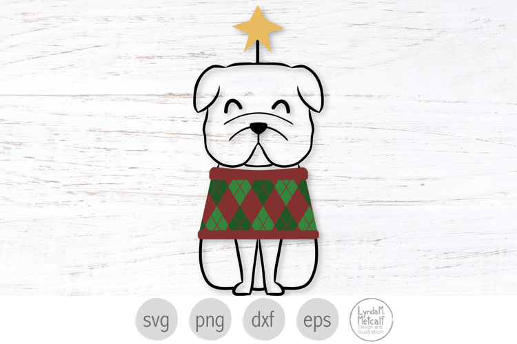 Christmas Bulldog in Argyle Sweater Svg, Png