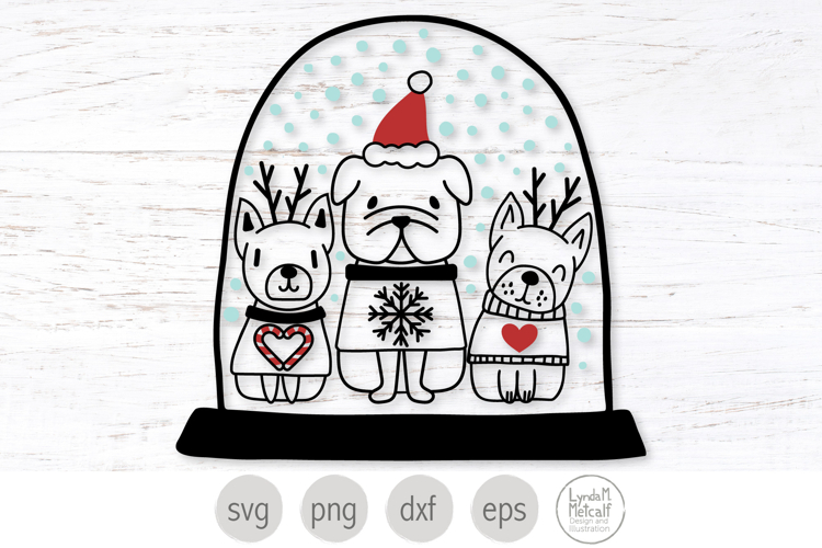Christmas Bulldogs in Snow Globe Svg, Png