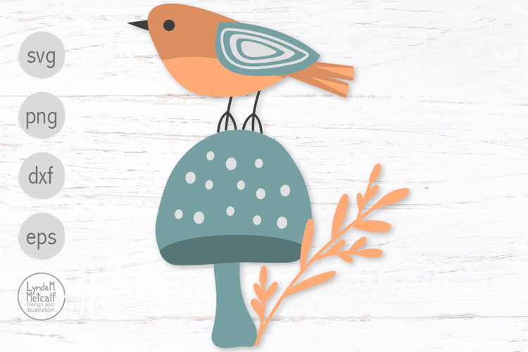 Fall Bird with Mushroom Svg and Png. Autumn Bird Clipart