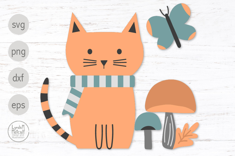 Fall Cat and Mushrooms Svg and Png. Autumn Kitten Clipart