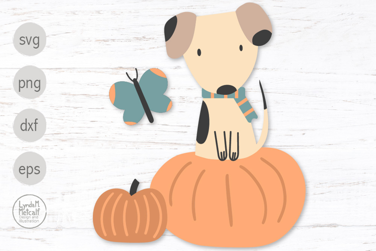 Fall Dog and Pumpkins Svg and Png. Autumn Puppy Clipart