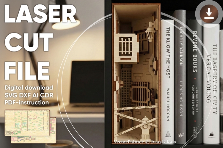 Crime scene Book nook shelf insert - laser cut file, SVG DXF