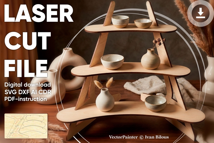 Curved shape Display Stand - SVG Laser Cut File, Glowforge