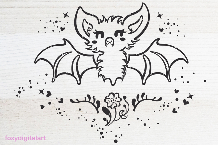 Bat SVG, Cute Bat Hanging SVG, Kawaii Halloween Bat Clipart