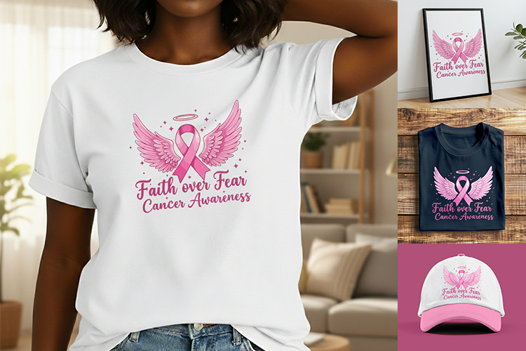 Faith over Fear Cancer Awareness Design, Breast Cancer month