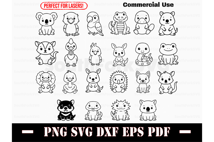 Cute Baby Australian Animals Doodles Designs Bundle