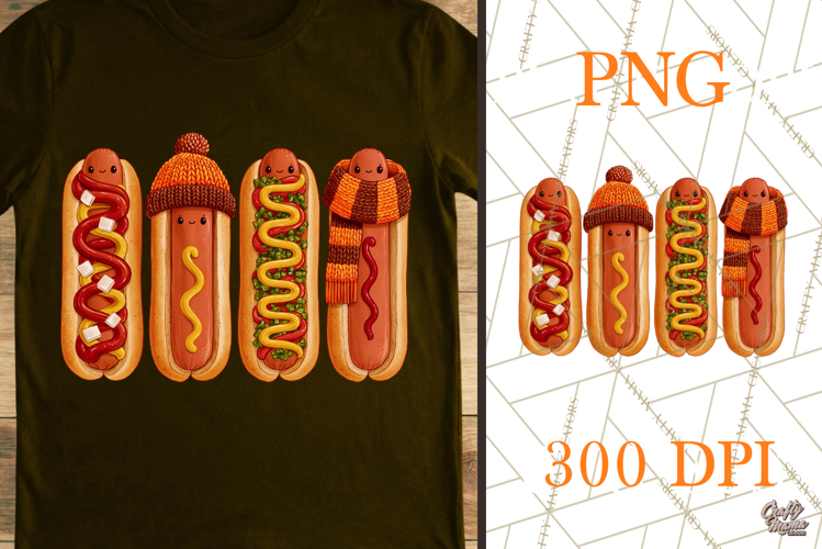 Kawaii Fall Hot Dogs PNG Clipart Sublimation