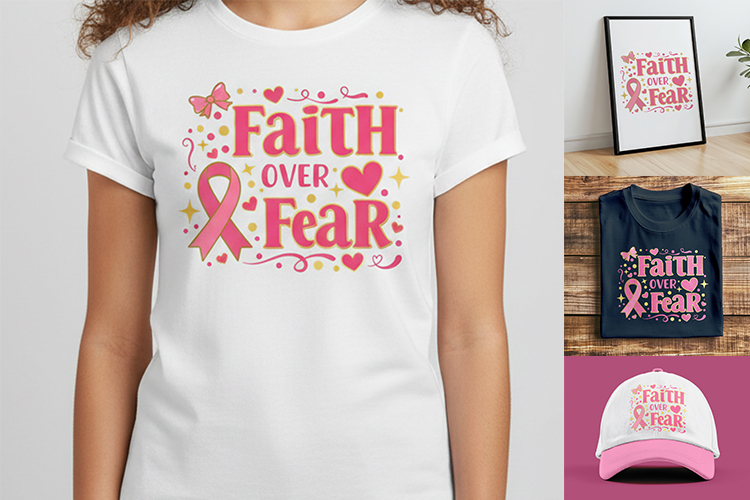 Faith Over Fear Sublimation Design , Breast Cancer month