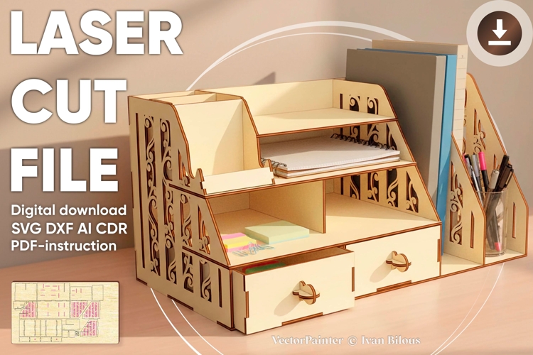 Desk Shelf - laser cut file, Document organizer
