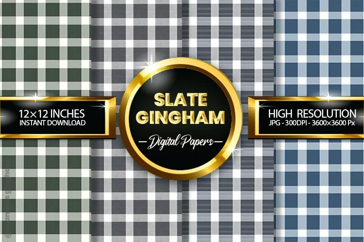 Slate Gingham Digital Papers 04 Variations