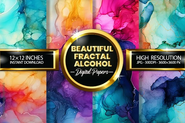 Beautiful Fractal Alcohol Digital Papers - 04 Variations