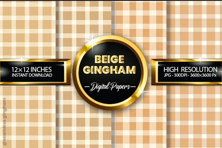 Beige Gingham Digital Papers 04 Variations example image 1