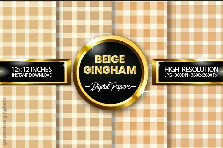 Beige Gingham Digital Papers 04 Variations